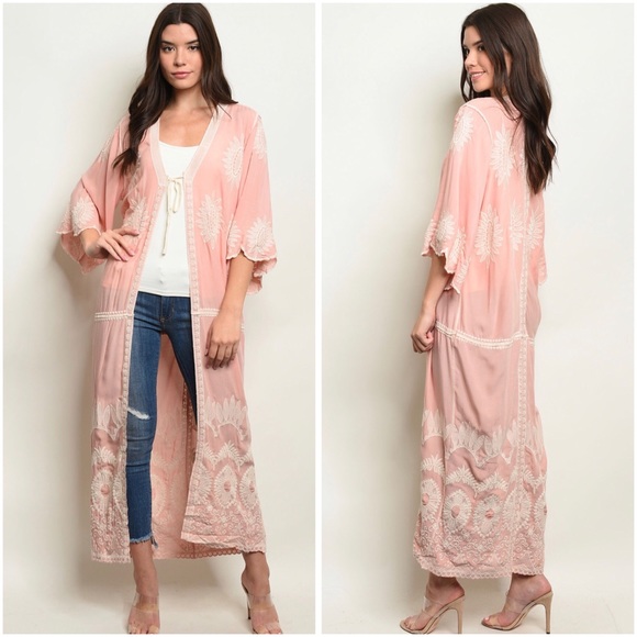 Sweaters - Boho crochet detail kimono cardigan